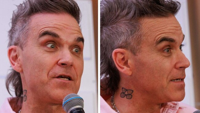Robbie Williams at a Sydney press conference on Tuesday. Picture:
