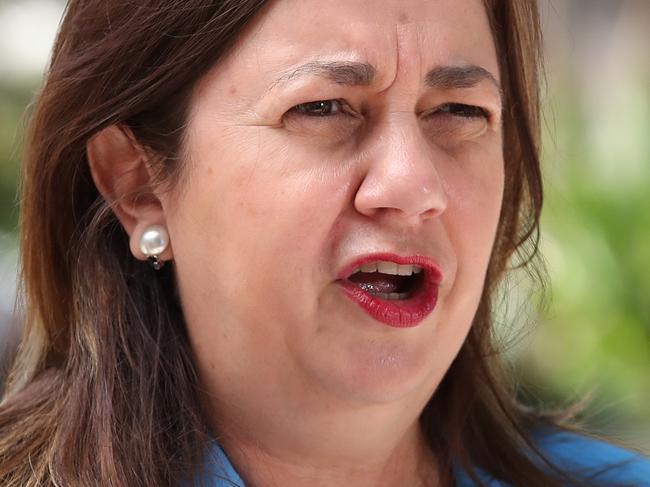 BRISBANE, AUSTRALIA - NewsWire Photos OCTOBER 8, 2021: Queensland Premier Annastacia Palaszczuk speaks to the media outside 1 William Street, Brisbane. Picture: NCA NewsWire / Jono Searle