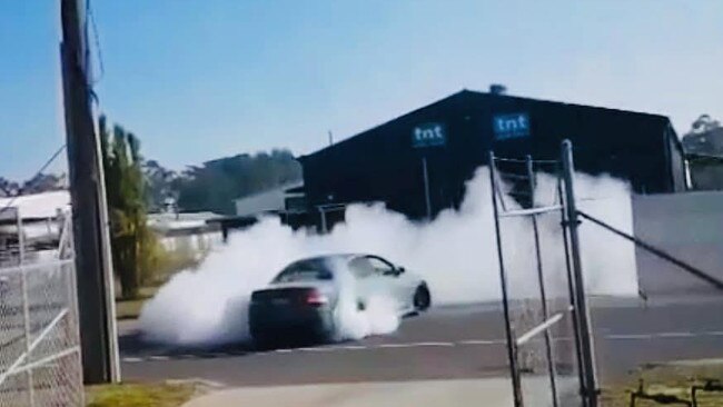 A picture from Mr King’s Facebook profile of a car doing a burnout in an industrial car park. There is no suggestion Mr King was driving at the time or any offence was being committed in this photo. Picture: Facebook