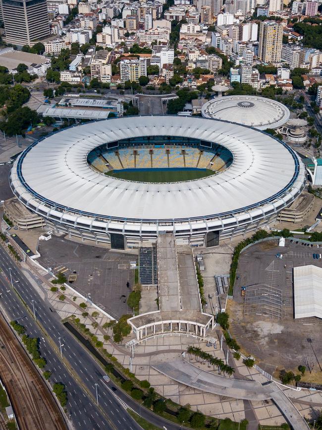 An aerial view of Maracana Complex, which is being used to host an emergency makeshift hospital. Picture: Buda Mendes/Getty