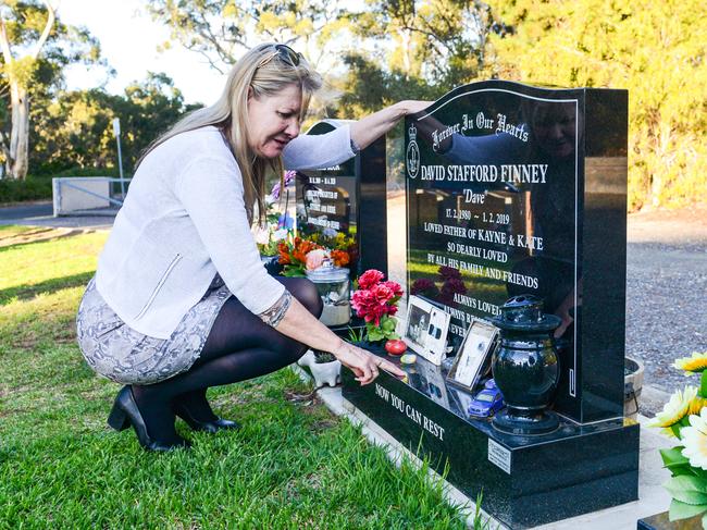 Julie-Ann visits the grave of her son Dave. Picture: NCA NewsWire / Brenton Edwards