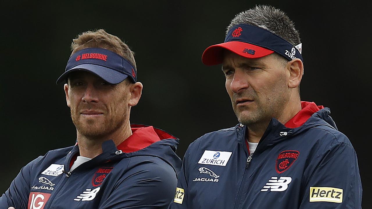 Richmond coach Adem Yze (right) was an assistant under Melbourne premiership mentor Simon Goodwin for three years. Picture: Daniel Pockett / Getty Images