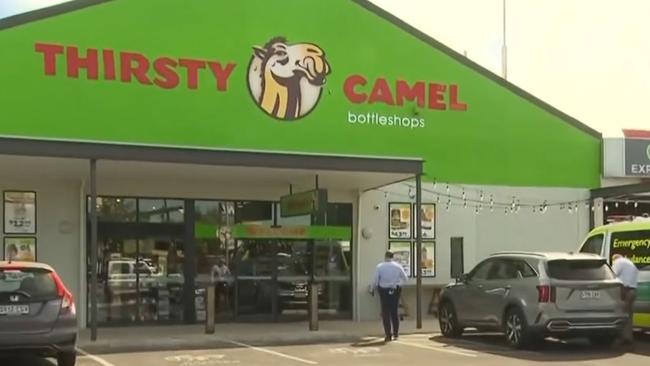 South Australia Police are searching for four suspects who allegedly stormed a western suburbs bottle shop in an attempt to steal alcohol before a fight broke out with staff. Picture: 7NEWS