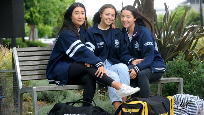 Lidia Do, Bianca Cappelluti and Kate Woolford from St Mary’s College looking forward to celebrating schoolies. Picture: Michael Marschall