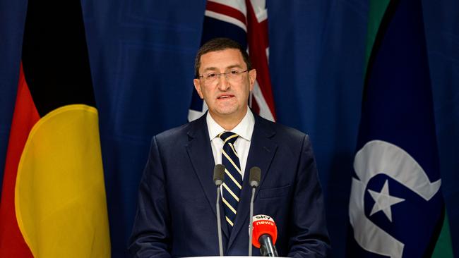 Julian Leeser announcing his resignation as the opposition’s spokesman for Indigenous affairs. Picture: NCA NewsWire/ Ben Symons