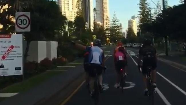 Cyclists riding along Hedges Avenue at Broadbeach. Photo: Supplied