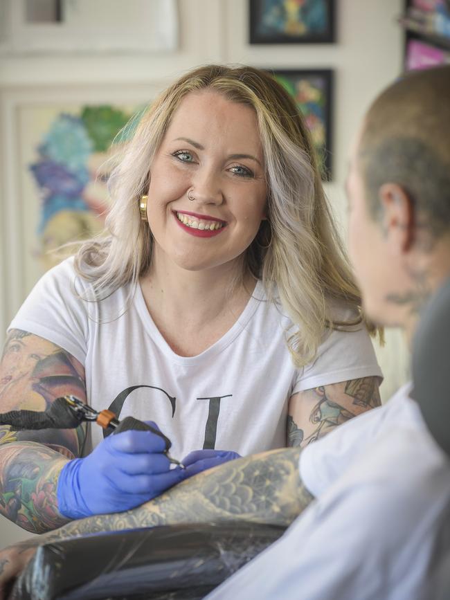 Aleisha Gannon from Ink Haus Creative Studios at Hackney has been voted SA's best tattooist. Picture: Roy Van Der Vegt