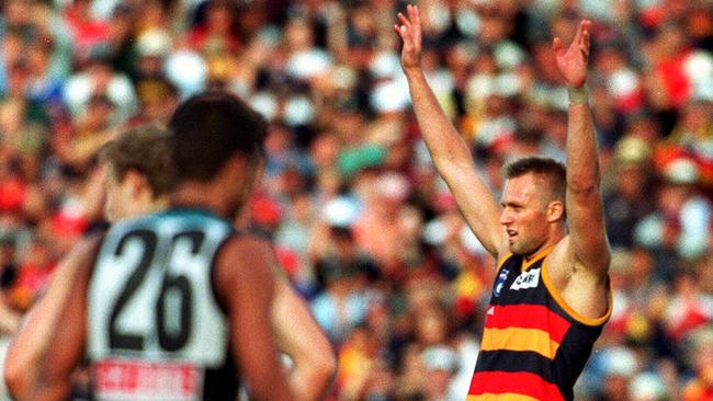 Matthew Robran celebrates one of five goals in Showdown V in 1999.