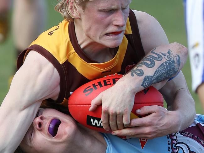 Drysdale's Chris Tainton and Modewarre's Oscar Cooke. BFNL seniors between Modewarre and Drysdale. Picture: Alan Barber