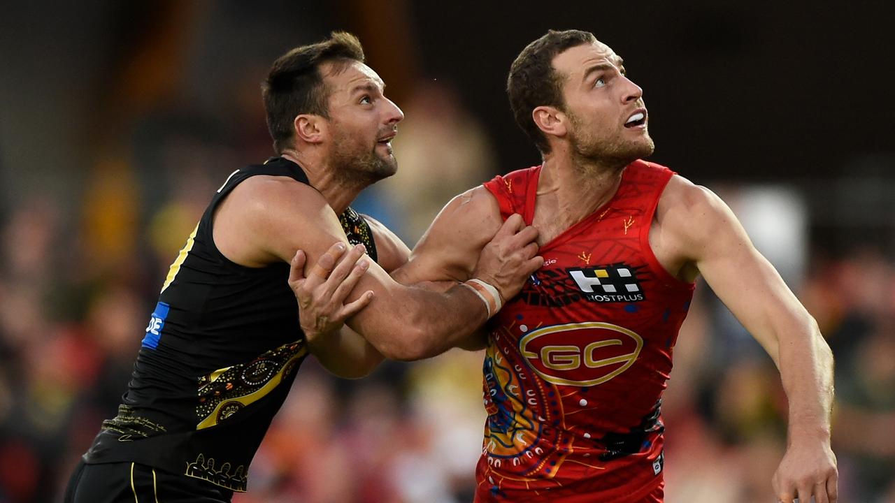 Toby Nankervis, left, is in doubt for Round 18. Picture: Matt Roberts/AFL Photos