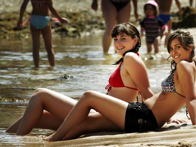 Chelsea Nickson, 15, from Rosanna, and Nathalie Appere, 15, from Lower Templestowe. spent New Year's Eve at Sorrento. Picture: Andrew Maccoll