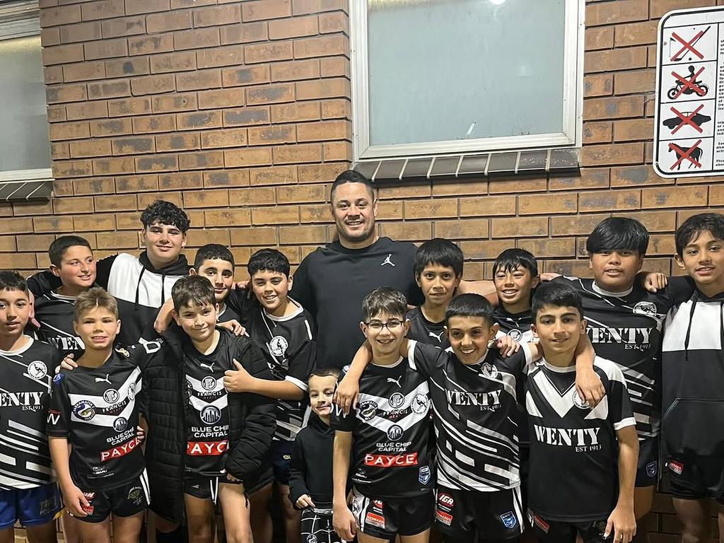 Jarryd Hayne at Wentworthville United JRLFC training ahead of their grand final in 2024.