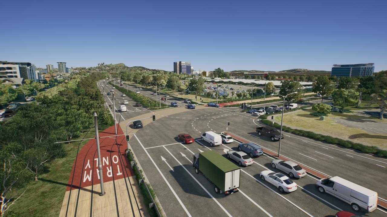 Artist impression of Gold Coast Light Rail Stage 4 between Tugun and Coolangatta, including Gold Coast Airport and the NSW border. Picture: Department of Transport and Main Roads.