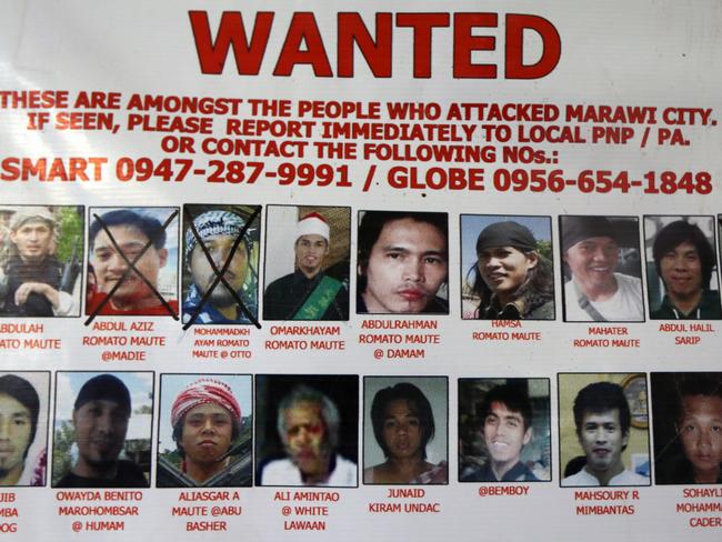 A poster of the most wanted militants. The Battle of Marawi is ongoing between the Philippines Army and the ISIS terrorists. Picture: Gary Ramage