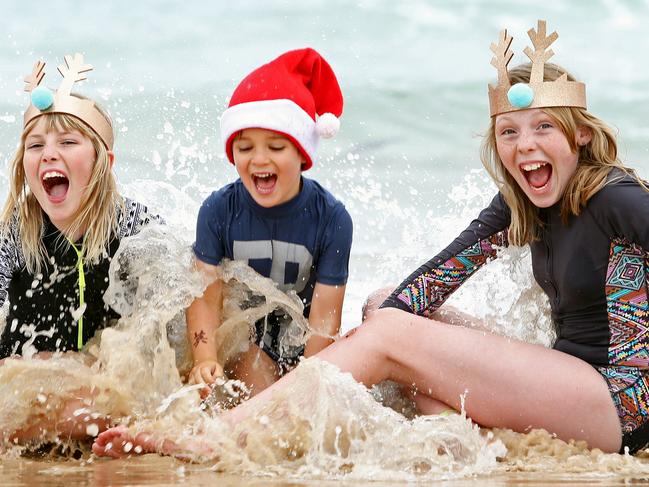 Pictured at Bondi Beach are Pippa Bruce, Archie Wilde-Exarhos and Lilly Bruce ahead of the Christmas holidays.Picture: Richard Dobson