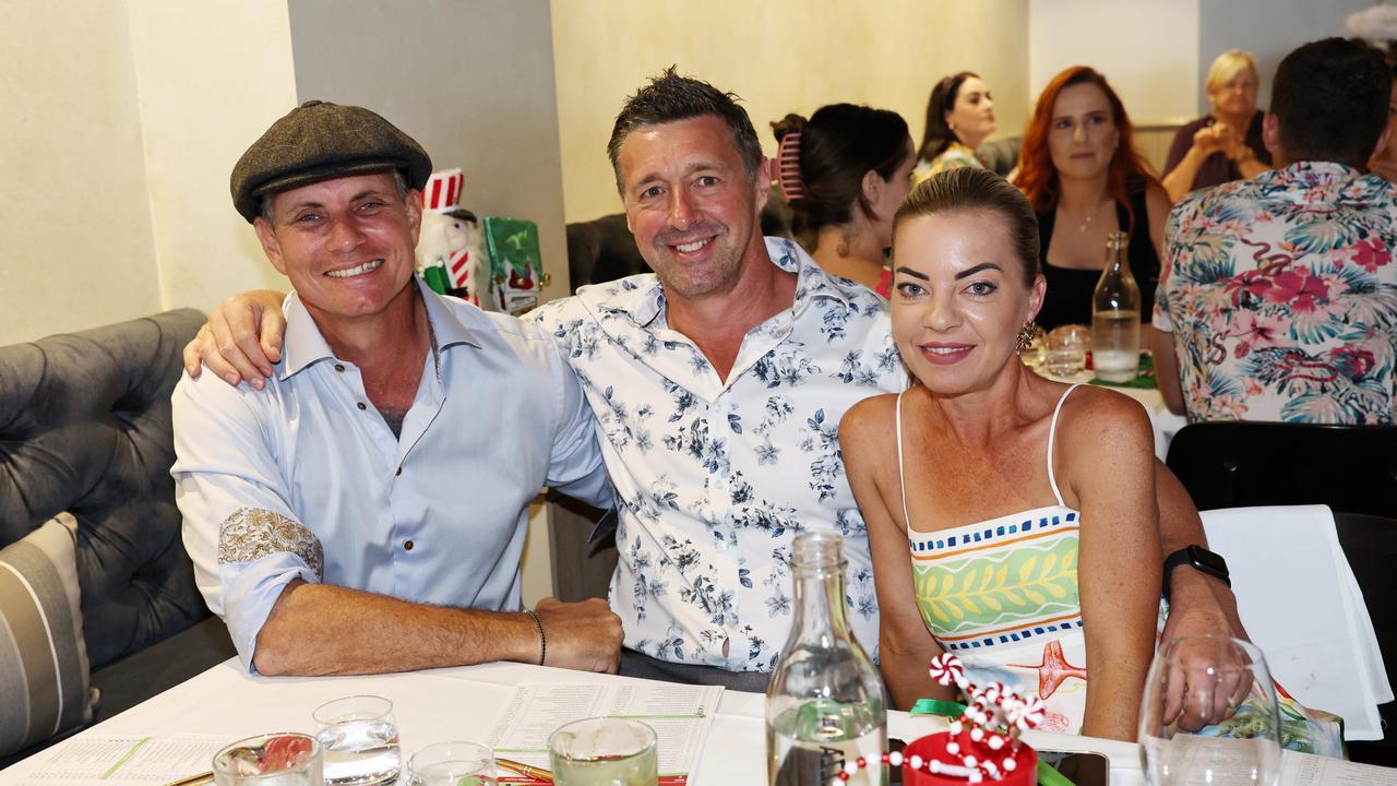 Paul Newcombe, Rick Heyne and Toni Heyne at the Trinity Advisory fundraising lunch at Little Sister restaurant. Picture: Brendan Radke