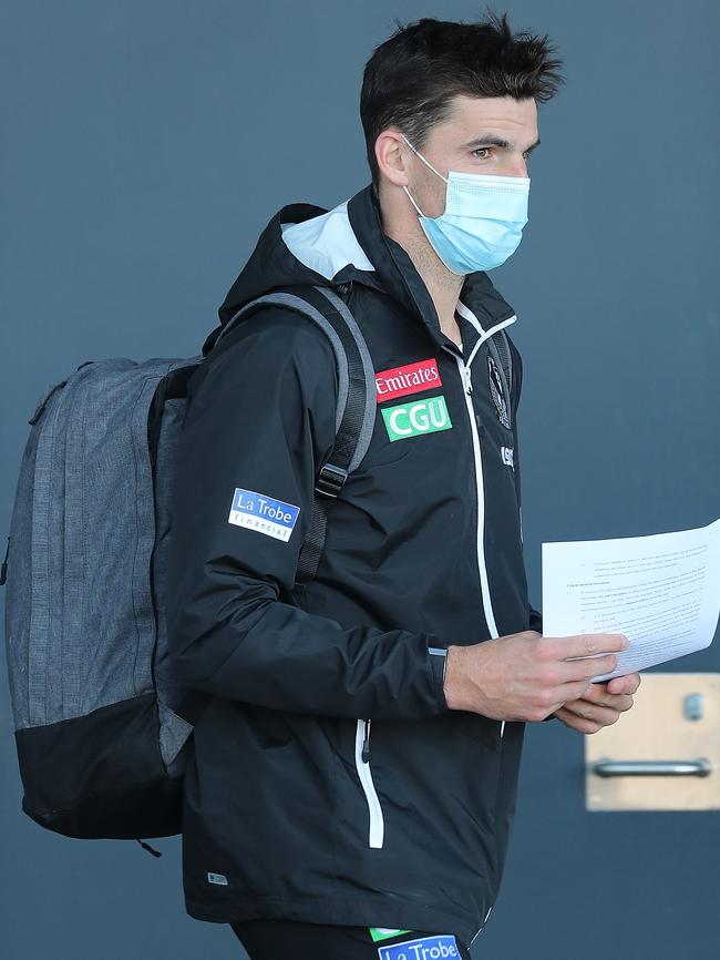 Scott Pendlebury arrives in Perth. Picture: Getty