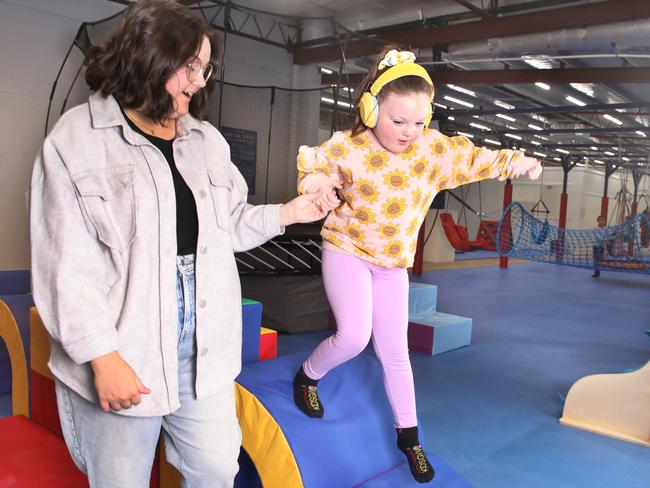 Hazel Bownand her mum Letitia Bodie live at Christies Beach, and can now attend the specialised gym, without having to drive to the other side of town. Picture: Dean Martin