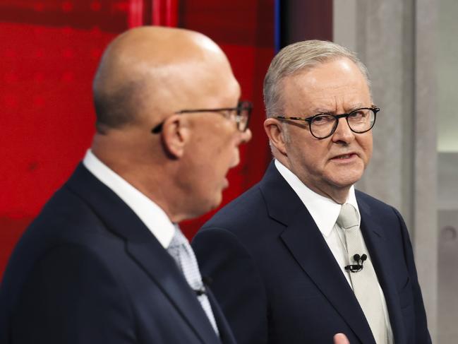 SYDNEY, AUSTRALIA - NewsWire Photos APRIL 22: 2025 Federal Election. The third leaders debate. The Great Debate hosted by Nine between Australian Prime Minister Anthony Albanese and Opposition leader Peter Dutton at Nine's North Sydney studio. Tuesday 22nd April 2025. Picture: Alex Ellinghausen / POOL / via NewsWire