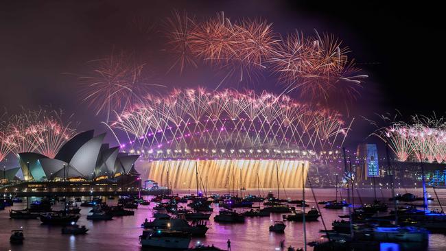 Fireworks seen over the Sydney Opera House and Harbour Bridge during New Year’s Eve celebrations last New Year’s Eve. Picture: Flavio Brancaleone