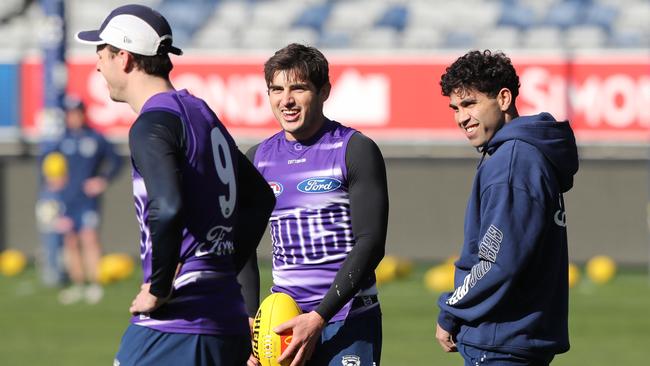 Tyson Stengle (right) at training on Friday. Picture: Alan Barber