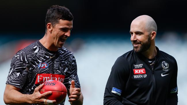 Craig McRae says it would not be respectful to begin talks on the futures of star veterans Scott Pendlebury and Steele Sidebottom. Picture: Dylan Burns / Getty Images