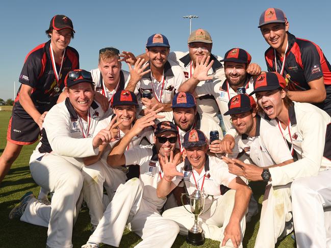 Koo Wee Rup players pose for a premiership pic. Picture: Chris Eastman