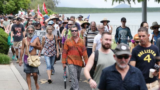 A large crowd up to 1500 people attended the Worldwide Rally for Freedom north of Muddy's Playground, before marching down the Esplanade and through the Cairns CBD. Picture: Brendan Radke