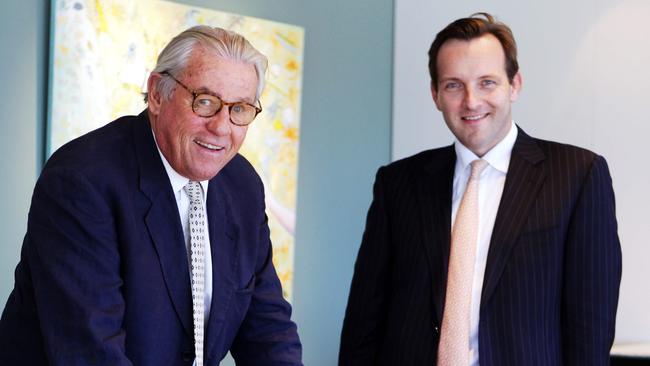 Colin Bell with well known stockbroker Charlie Aitken in the boardroom at Bell Potter.