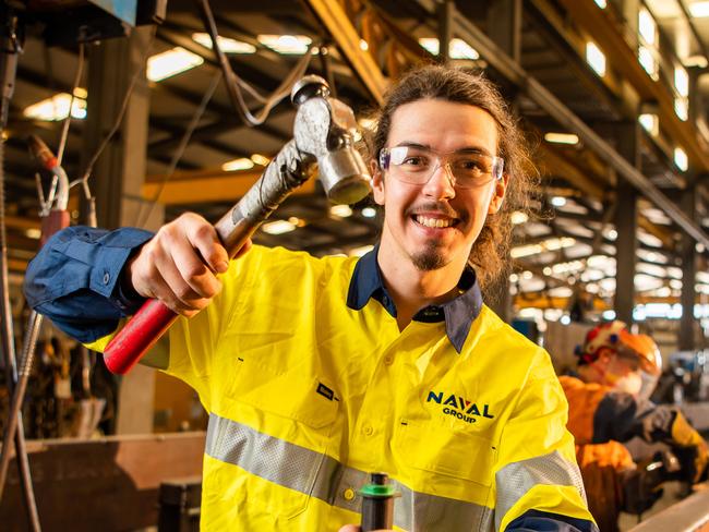 Naval group apprentice Mitchell Baker is working at Advanced Steel Fabrications to upskill before the Future Subs build gets underway, on May 25th, 2021, at Gillman.Picture: Tom Huntley