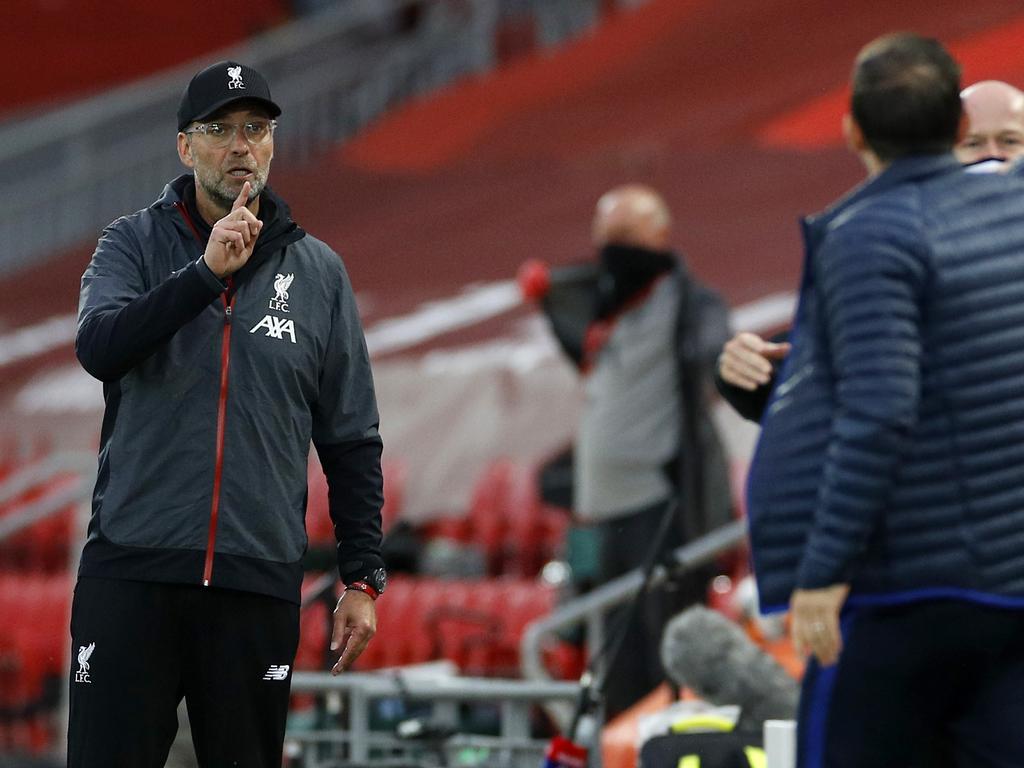 Jurgen Klopp and Frank Lampard exchange heated words