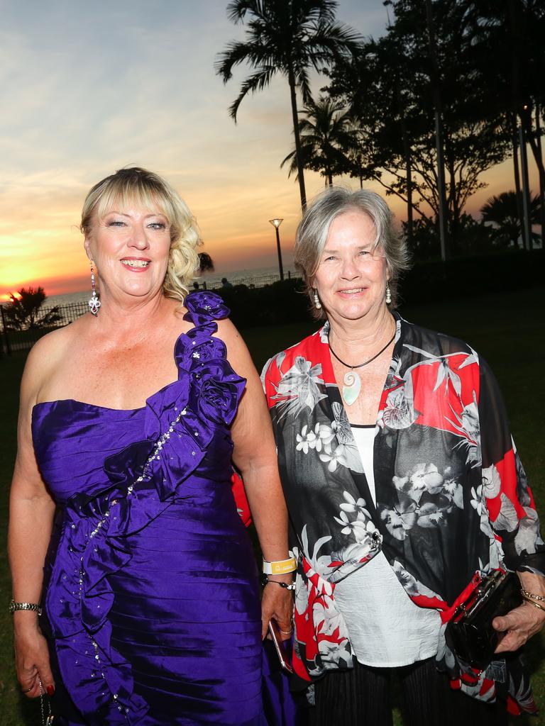 Therese Curry and Michele Walton at the Great Northern Darwin Cup Gala Ball at Mindil Beach Casino Resort. Picture GLENN CAMPBELL