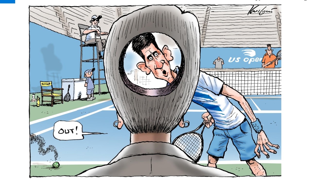 Mark Knight’s cartoon on Novak Djokovic’s disqualification from the US