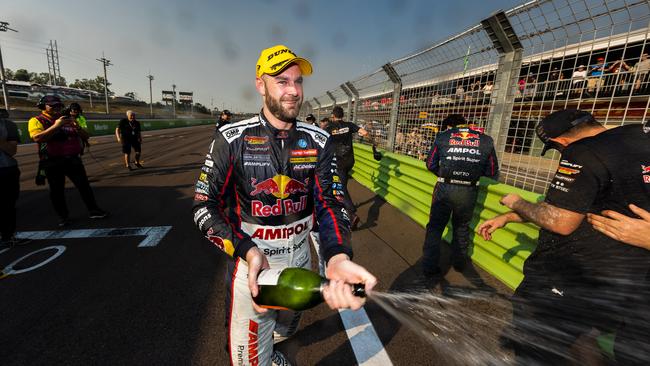 Shane van Gisbergen celebrates after winning Race 3 of the Darwin Triple Crown at Hidden Valley Raceway on Sunday. Picture: Daniel Kalisz/Getty Images