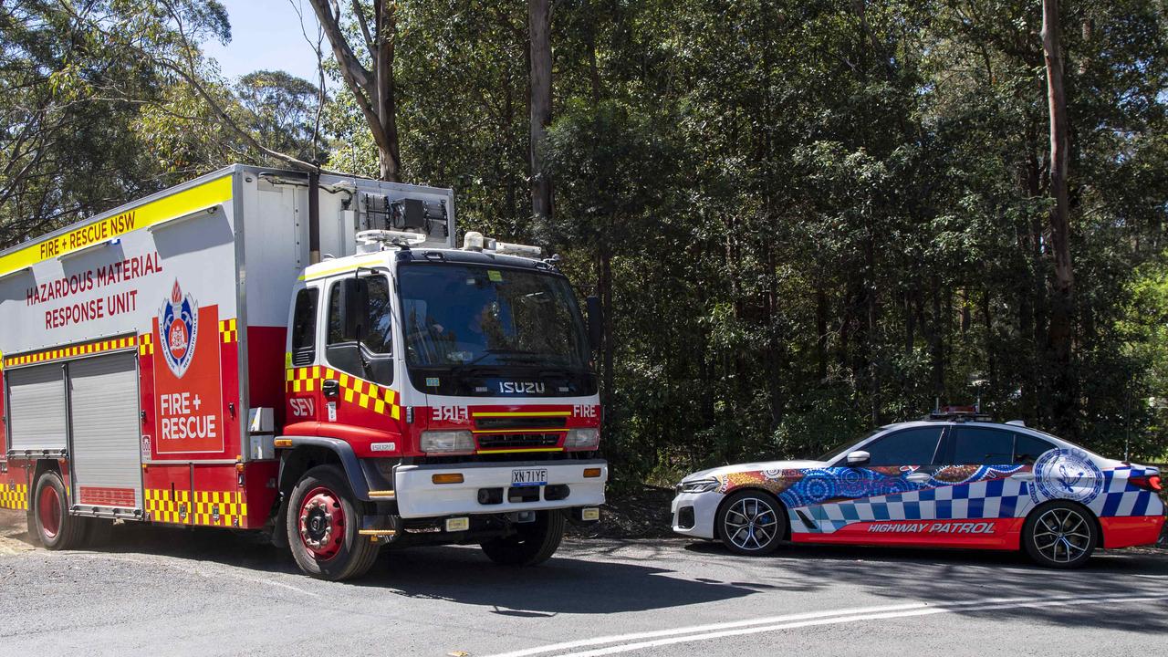 Crime scenes were established after reports of the collision near Oakdale, around 11.50am on Saturday. Picture: NewsWire / Simon Bullard.