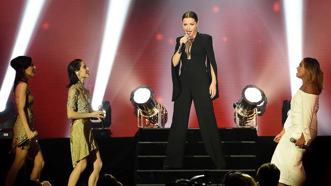 Girl power ... Tina Arena performs with The Veronicas and Jessica Mauboy. Picture: AAP/Tracey Nearmy