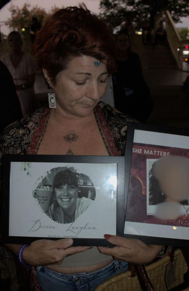 Naomi Parker attended the ceremony carrying pictures of her niece and friend who were killed through domestic violence. Ms Parker’s niece cannot be identified due to ongoing legal action.