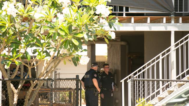 NT Police on the scene of a house fire in Driver, Palmerston today. Picture Glenn Campbell
