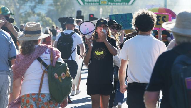 Rachael Perkins at the Sydney Walk for Yes from Redfern Park to Victoria Park on Sunday. Picture: John Feder/The Australian