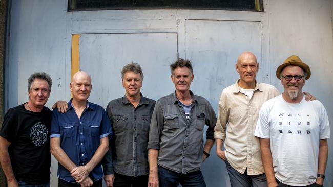 Midnight Oil with producer Warne Livesey during Makarrata sessions last year. Picture: Supplied/Daniel Hackett