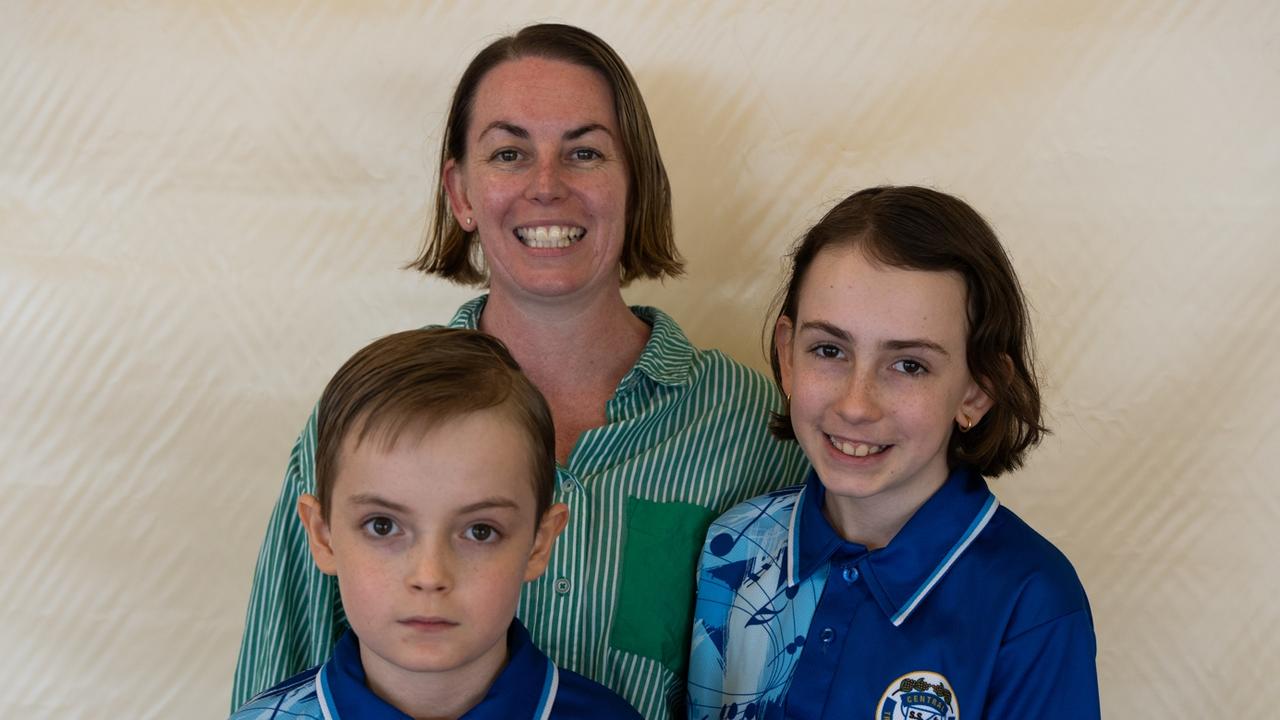 Dani Duggen with her children Seth and Mia Duggen, who won first place as part of the Gympie Central String Ensemble. August 1, 2023. Picture: Christine Schindler