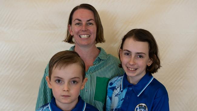 Dani Duggen with her children Seth and Mia Duggen, who won first place as part of the Gympie Central String Ensemble. August 1, 2023. Picture: Christine Schindler