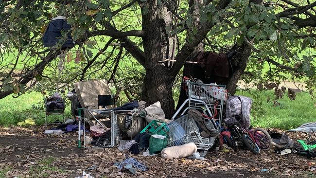 A homeless camp near Shepley Oval in Dandenong.