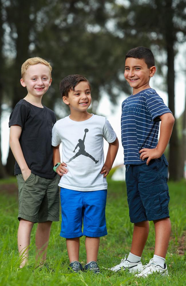 Joseph Rooney, 7, Adrian Mercia, 5, and Matthew Nader, 7. Picture: Justin Lloyd