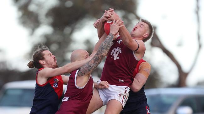 Calder United co-coach Jordan Humphreys booted eight goals in the big win against ladder leader Boort. Picture Yuri Kouzmin