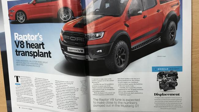 Wheels magazine reports that the Ford Ranger Raptor will receive a V8 engine upgrade.