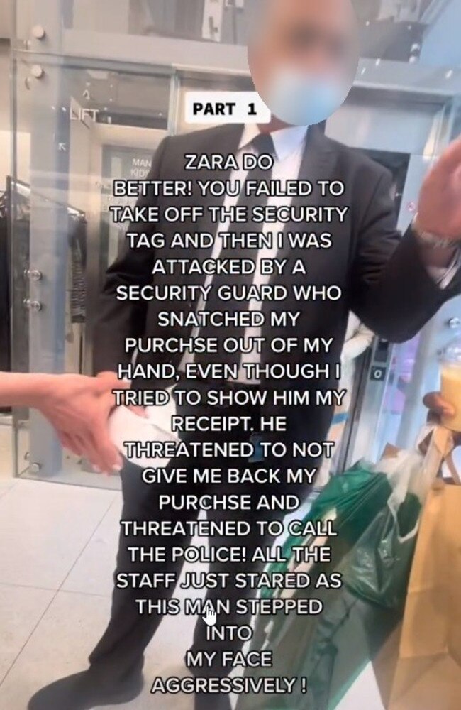 A tense interaction between a Zara customer and security guard has gone viral online. Picture: TikTok