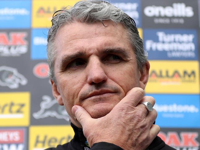 SYDNEY, AUSTRALIA - OCTOBER 01: Ivan Cleary speaks to the media during a Penrith Panthers NRL training session at Accor Stadium on October 01, 2022 in Sydney, Australia. (Photo by Brendon Thorne/Getty Images)