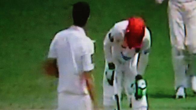 Screenshot of Phil Hughes hurt during SA v NWS Cricket Phil Hughes hurt SA v NSW
