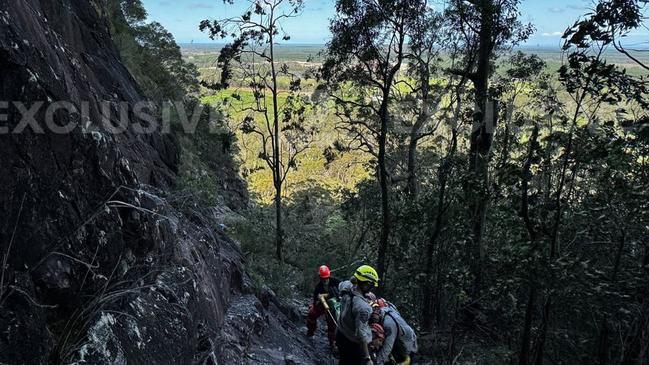 The dramatic rescue on Mount Tibrogargan. Picture: Twitter/X/Brendan 'Westy' West/7 News Brisbane